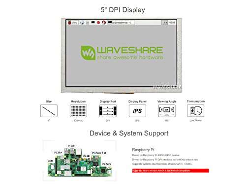 Waveshare 5inch Display 800x480 Hardware Resolution for Raspberry Pi 2B/3B/3B+/3A+/Zero/Zero W/Zero WH with DPI Interface No Touch Supports Raspbian Ubuntu OSMC etc. 3