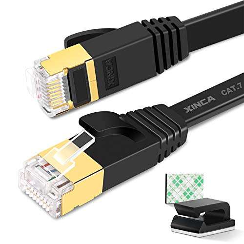 XINCA Cat 7 Flat Ethernet Cable 75ft White, High Speed 10GB Shielded (STP) LAN Internet Network Cable Ethernet Patch Computer Cable with Rj45 Connectors and 40pcs Adhesive Cable Clips 1