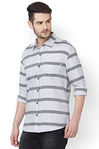 MUFTI Men's Striped Slim fit Casual Shirt (MFS-11188-K-18-GREY-L_Grey L) 2
