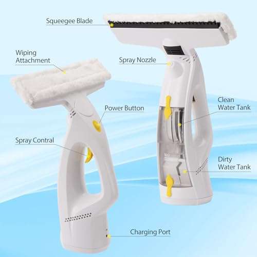 GIATAISH 3-in-1 Cordless Electric Window Vacuum Cleaner with Spray/Wipe/Squeegee, Perfect for Windows, Bathroom, Mirrors, and Cars - Double Water Tanks 2