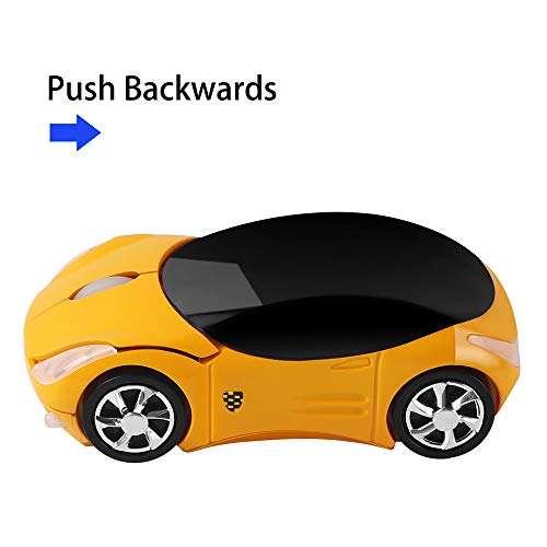 Usbkingdom 2.4GHz Wireless Mouse Cool 3D Sport Car Shape Ergonomic Optical Mice with USB Receiver for PC Laptop Computer Women Small Hands(Yellow) 4