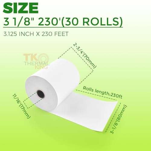 TK Thermal King, (30 Rolls) 3 1/8" x 230' Thermal Paper, POS Receipt Paper for Retail Business Cash Register, Fits Most Credit Card Terminal Point Of Sale 2