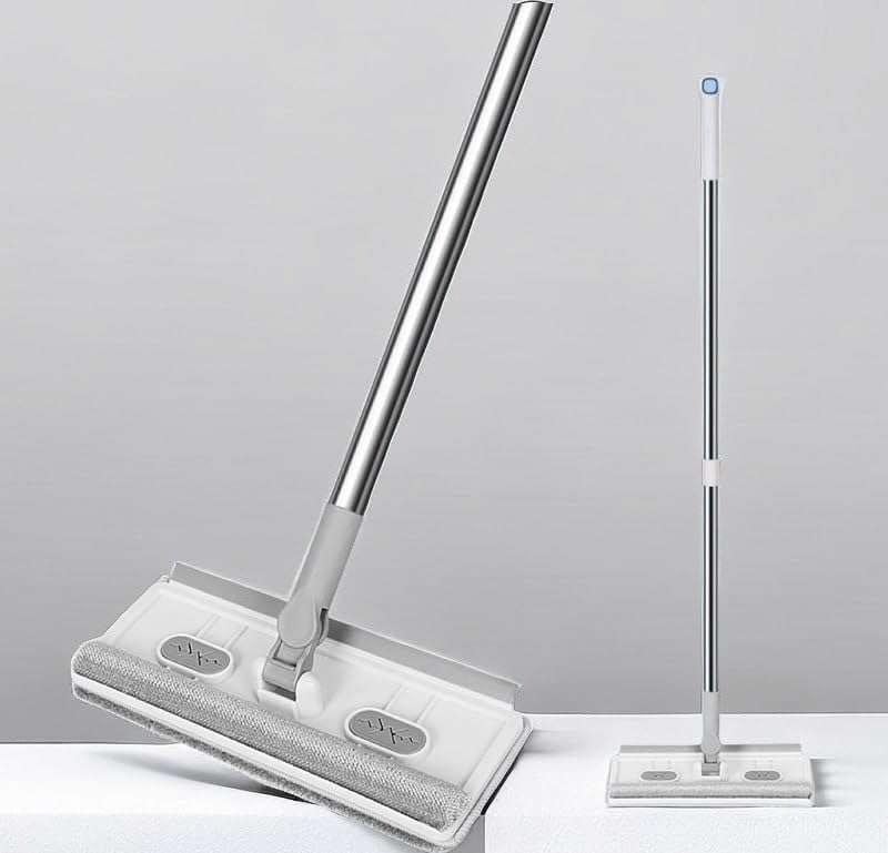 PRUVAVE 3 In1 Flat Mop Long Handle Mop,Easy to Floor Cleaning Mop,Flat Mop with Glass Cleaner,180 Rotate Long Handle Mop with Soft Side Brush Steel Handle.(Heavy Quality)