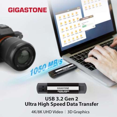 Gigastone [USB3.2 Gen2] USB-C+USB-A External SSD 1TB 1,050MB/s for PS5 iPhone15 MacBook iPad Xbox Gaming SSD Backup Hard Drive 4