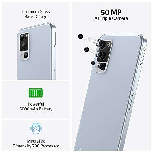 Lava Blaze 5G (Glass Blue, 6GB RAM, UFS 2.2 128GB Storage) | 5G Ready | 50MP AI Triple Camera | Upto 11GB Expandable RAM | Charger Included | Clean Android (No Bloatware) 2