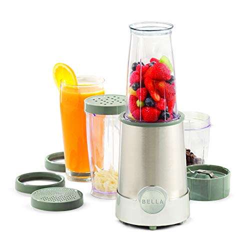 BELLA Personal Size Rocket Blender for Smoothies and Protein Shakes, Portable Juice Maker and Mini Food Processor and Grinder, 12 Piece, BPA Free Accessories, 240 W, Stainless Steel 1