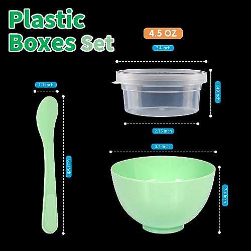 LEOBRO 5pcs 4.5 oz Plastic Boxes, 5pcs Mixing Bowls, 5pcs Mixing Spoons, DIY Craft Tools 4