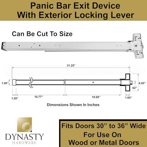 Dynasty Hardware Push Bar Panic Exit Device for Emergency Exit Doors Painted Aluminum, with Exterior Lever Handle 5