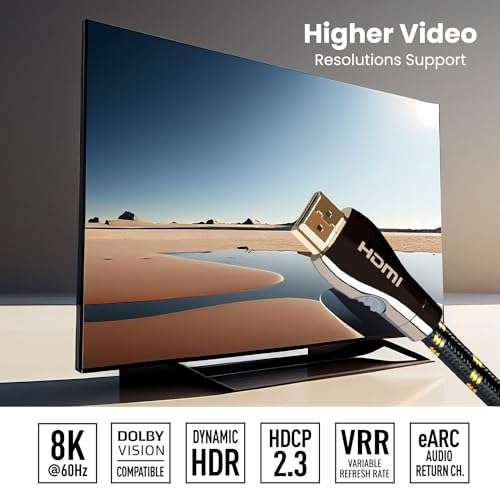 Certified HDMI Cable 6FT (HDMI 2.1 10K 8K) Ultra High Speed HDMI HDR 48Gbps eARC VRR Dolby Atmos Vision for PS5 Xbox Series X RTX 4090 Apple TV 4K Roku Fire Sony LG (6.5FT/2M) 5