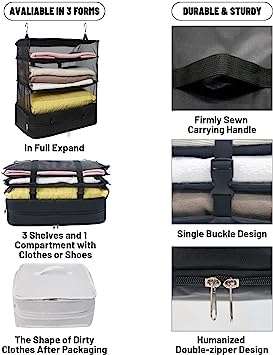 Dhadh Portable Hanging Travel Shelves, Suitcase Organizer, Packing Cubes for Travel, Carry-On Closet Insert, Super Large Capacity Travel Bags (2) 3