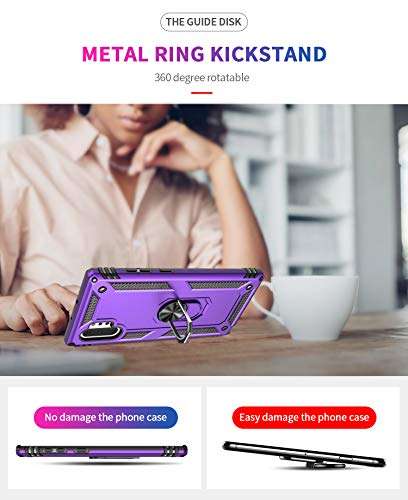 Samsung Galaxy Note 10 Plus Case with HD Screen Protectors, Military-Grade Metal Ring Holder Stand, Drop Tested Shockproof Cover for Note10+/5G Purple 3