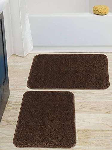 Scores Micro Anti Slip Striped Bath Mat, Doormats & Entrance gate Combo Pack of 2 pcs (Brown) 1