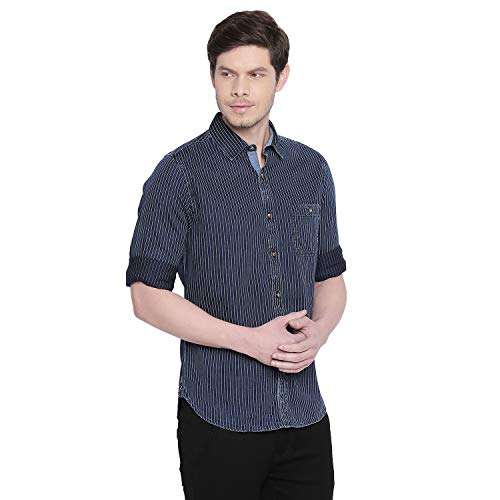 Mufti Men's Striped Slim Fit Shirt (MFS-10693-J-97- Indigo XL) 3