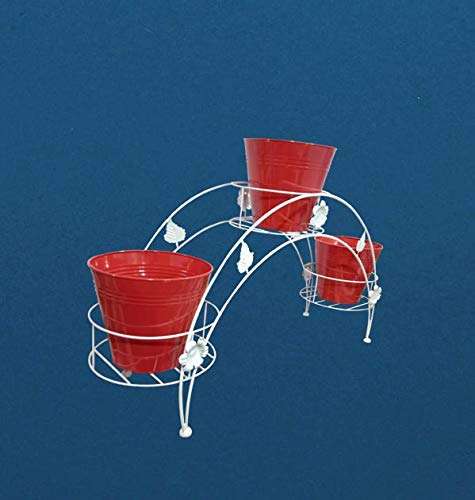GIG Handicrafts 3 Tier Iron Pot Stand Plant Stand Plant Holder with 3 Metal Planters (65 cm x 18 cm x 30 cm, White & Red) 5
