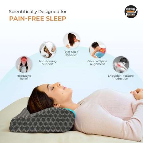 CareFoam Cooling Gel Memory Foam Cervical Neck Pillow | 2 Years Warranty | Pain Relief Sleep, Improves Posture Spinal Alignment, Neck Pain Relief |19 x 12 x 4 Inch| Black Jacquard Cover | Pack of 1 6