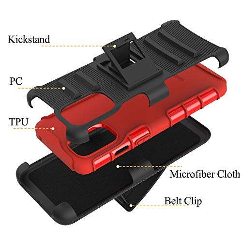 Ryphez for OnePlus 8T Case,OnePlus 8T 5G Case,Holster Shockproof Full-Body Protective Hybrid Case with Swivel Belt Clip and Kickstand for OnePlus 8T/OnePlus 8T 5G (Red) 3
