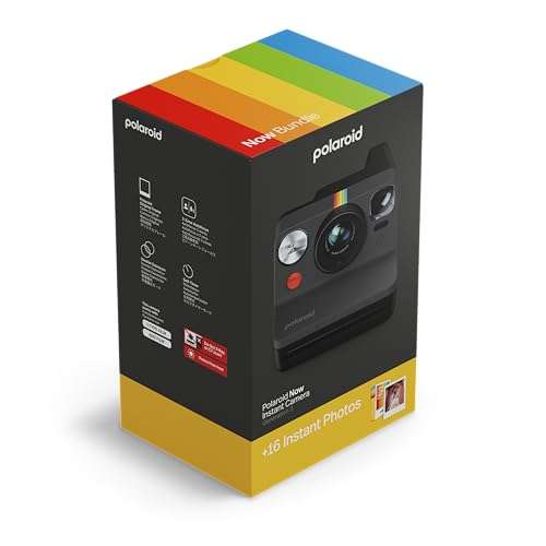 Polaroid Now 3rd Generation I-Type Instant Camera + Film Bundle - Now Black Camera + 16 Color Photos (6560) 2