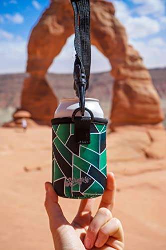 Swingers Beer Cooler with Adjustable Neck Strap (Neoprene Hands-Free Can or Bottle Holder) (Green Geometric) 5