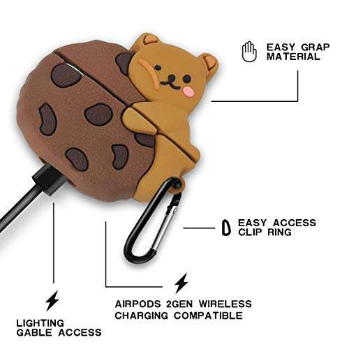 Cookie Bear Airpods Pro Case, 3D Cute Cartoon Character Protective Soft Silicone Air Pods Pro Cover with Keychain, Apple Airpods 3 Kawaii Animal Food Skin Accessories Gift for Girls Boys Kids Teens 4