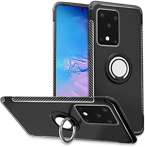 Lantier Dual Layer Rugged Armor Phone Case with Ring Holder Stand Kickstand for Cell Phone Grip Stand Magnetic Case Back Fits Magnetic Car Mount for Samsung Galaxy S20 Ultra/S11 Plus 6.9inch Black 1