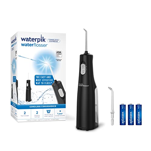 Waterpik Cordless Express Water Flosser, Battery Operated & Portable for Travel & Home, ADA Accepted, Waterproof for Shower Use, Black WF-02, Packaging May Vary