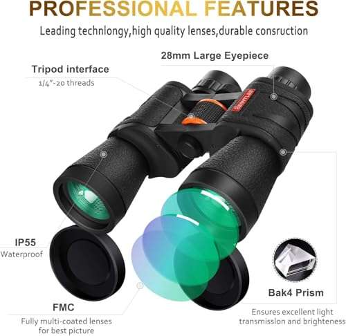 ETZIN Binoculars for Adults - 20x50 Roof Prism Binoculars with Smartphone Adapter Carry Case - BAK4 Prism FMC Lens with Low Light Vision - HD Powerful Boculars for Bird Watching, Hunting, Wildlife. 2