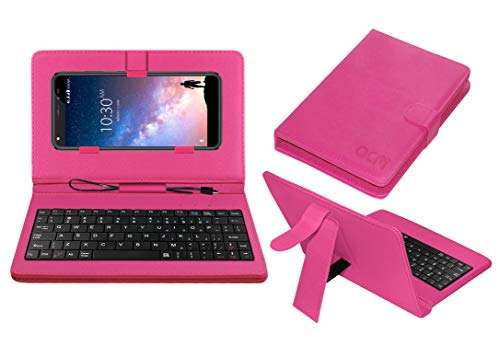 ACM Keyboard Case Compatible with Karbonn Viraat Plus Mobile Flip Cover Stand Plug & Play Device for Study & Gaming Pink