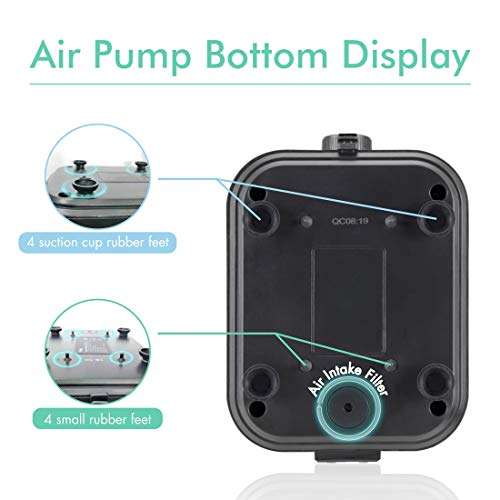 hygger Quietest Aquarium Air Pump, Adjustable Oxygen Pump 2 Air Outlets Ultra Silent Powerful Aerator Pump Up to 600Gallon Fish Tank 255GPH 10W 5