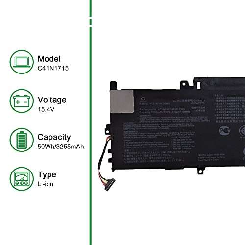 JIAZIJIA C41N1715 Laptop Battery Replacement for Asus Zenbook UX331UA-1E UX331UAL-1C UX331UAL-1D UX331UN UX331UN-1A UX331UN-1B UX331UN-1E Series Notebook C41PKC5 15.4V 50Wh 3255mAh 2