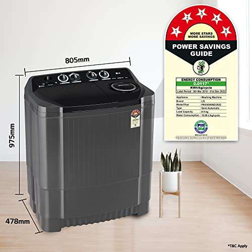 LG 8.5 Kg 5 Star Wind Jet Dry Rat Away Technology Semi-Automatic Top Loading Washing Machine (P8535SKMZ, Roller Jet Pulsator, Collar Scrubber, Middle Black) 5
