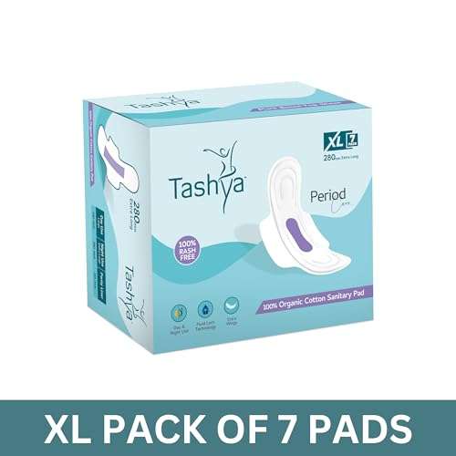 TASHYA 100% Pure Cotton Sanitary Pads I 8 Layer All Night Sanitary Napkins I Fluid Lock Technology I Rash Free, Anti Tan, Skin Friendly, Leak-proof I Hygiene & Comfort I XL - 280mm - 7 Pads 2