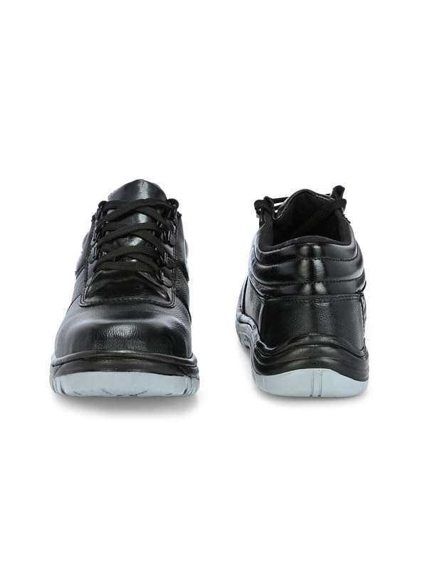 JK Steel Men's Black Genuine Leather Safety Shoes Comfortable Fit Slip Resistant Sole Shoes for Men (Size:-8) 6