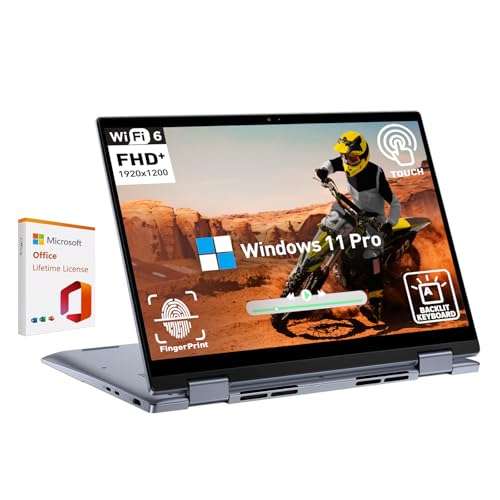 Dell Inspiron 14 2 in 1 Touchscreen Laptop, 14 Inch FHD+ Touch Screen Convertible, AMD Ryzen 5, 8GB RAM 512GB SSD, Windows 11 Pro, Lifetime Microsoft Office, Backlit Keyboard, Fingerprint Reader, HDMI 1