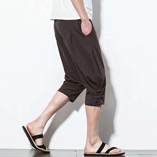 Hmlai Clearance Men Shorts Casual Big and Tall Elastic Waist Fashion Leisure Linen Loose Fit Calf-Length Linen Pants (2XL, Brown) 3