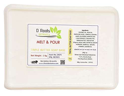 Roots D Botanica Triple Butter Soap Base Cocoa, Mango And Shea Butter PACk (1 kg) 1