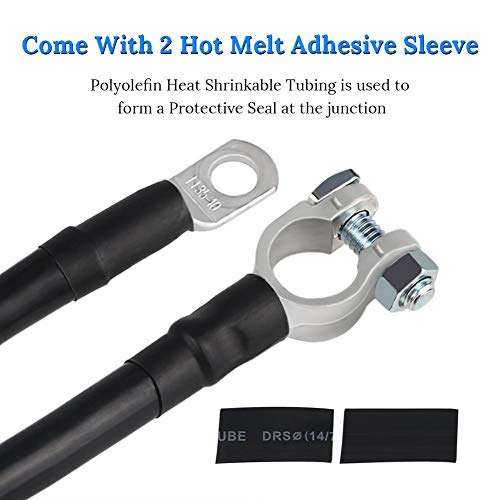 WATERWICH Negative Battery Cable Wire 2 AWG 2-Gauge 20 Inches with 2 hot melt adhesives Pure Copper Perfect Connection for Ship Boat Small Yacht RV Camper Truck Car Vehicle(Negative Battery Cable) 5