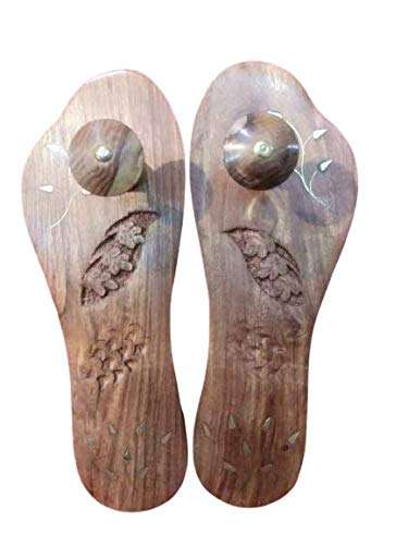 Essential sagwan Wood Khadau, Charan Paduka, Handcrafted Wooden Slipper with Heel Rosewood for Auspicious(Designed, Brown) 1