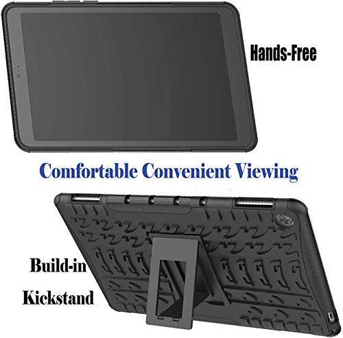 Fitsmart Shockproof Armor Heavy Duty Dazzle Case with Stand Double Protective Back Cover + 1 Tempered Glass for Huawei BAH2-W19 - Black (Combo Pack) 4