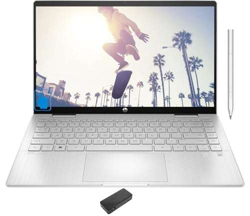 HP Pavilion x360 School & Business 2-in-1 Laptop (Intel i5-1335U 10-Core, 8GB RAM, 512GB PCIe SSD, Intel Iris Xe, 14.0" 60 Hz Touch Full HD (1920x1080), Active Pen, Win 11 Home) with USB-C Dock