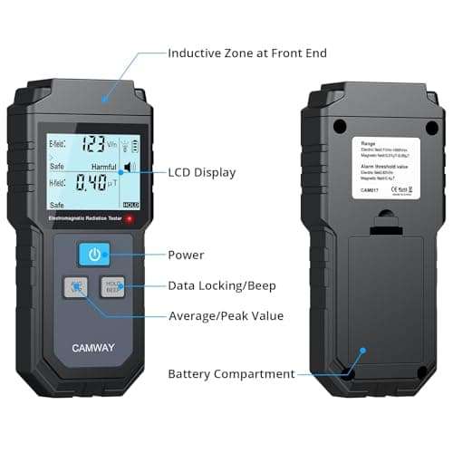 CAMWAY EMF Meter, Electromagnetic Field Radiation Detector Handheld Mini Digital Backlight LCD EMF Detector Sound and Light Alarm for Home EMF Inspections, Office, Outdoor 3