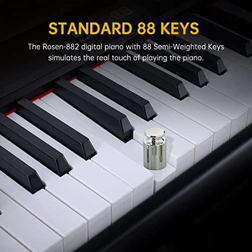 Rosen EP30 Beginner Digital Piano 88-Key Full Size Semi-Weighted Keyboard Piano, Portable Electric Piano with Sustain Pedal,Power Supply, 2x20W Speakers, Bluetooth and MIDI 2