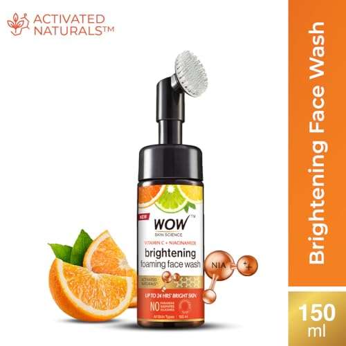 WOW Skin Science Vitamin C Exfoliating Face Wash With Brush, Soft, Silicones Bristles, Foaming Cleanser For All Skin Type, Hydrate For Smooth Skin, Helps Remove Blackheads, Reduce Acne Breakout, 100ml 3
