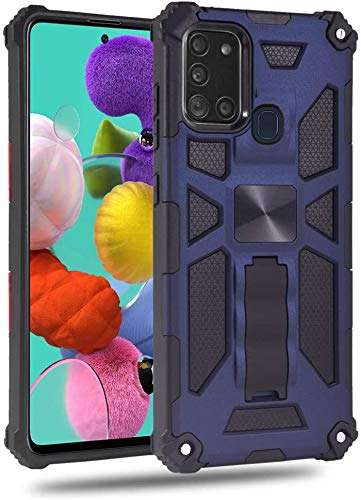 Asuwish Compatible with Samsung Galaxy A21S Case Tempered Glass Screen Protector Cover and Cell Accessories Stand Kickstand Dual Layer Phone Cases for Glaxay Galaxies A 21S GalaxyA21S Women Men Blue 6