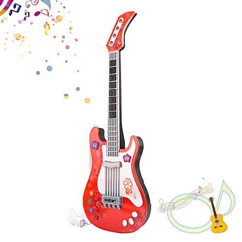 M SANMERSEN Toy Guitar for Kids, Kids Guitar Toys with Strap/Vibrant Sounds/Colorful Lights Musical Instruments Toy for Girls No String (Red) 1