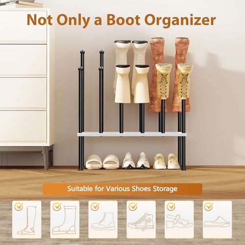PLKOW Boot Rack Organizer, Metal Free Standing Shoe Racks for Tall Boots, 2 Tier Boot Holder Fits for 6 Pairs, Boot Storage Organizer for Entryway, Garden, Outdoor, Bedroom 3
