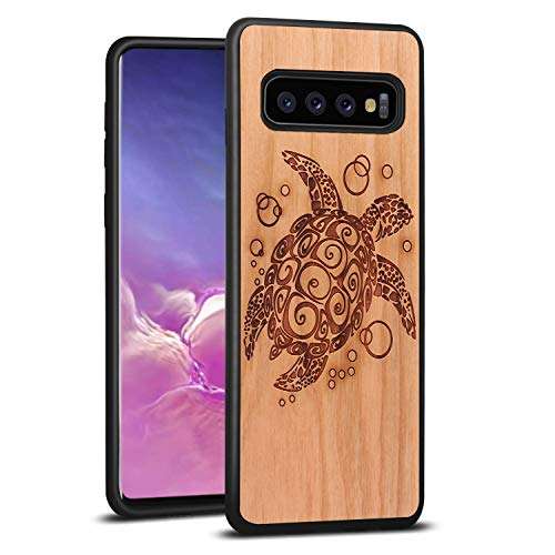 JuBeCo S10+ Case,Galaxy S10+ Wood Case, Wood Slim Case+TPU Bumper for Samsung Galaxy S10+ (6.4inch) - Sea Turtle 1