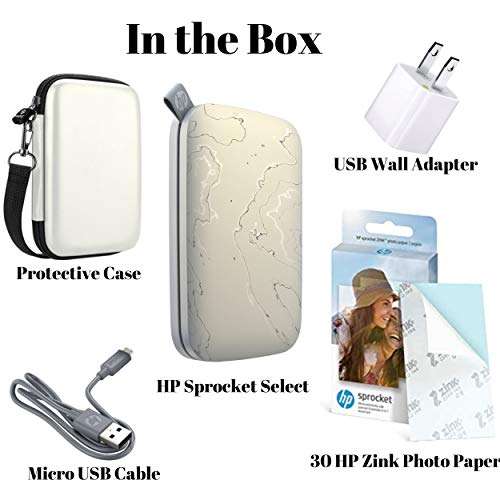HP Sprocket Select Pocket Printer Instant Wireless Photo Printer for Android and iOS, Includes 2.3 x3.4” Zink Photo Paper Sticker (30 Sheets), Protective case and USB Charging Cable with Wall Adapter 5