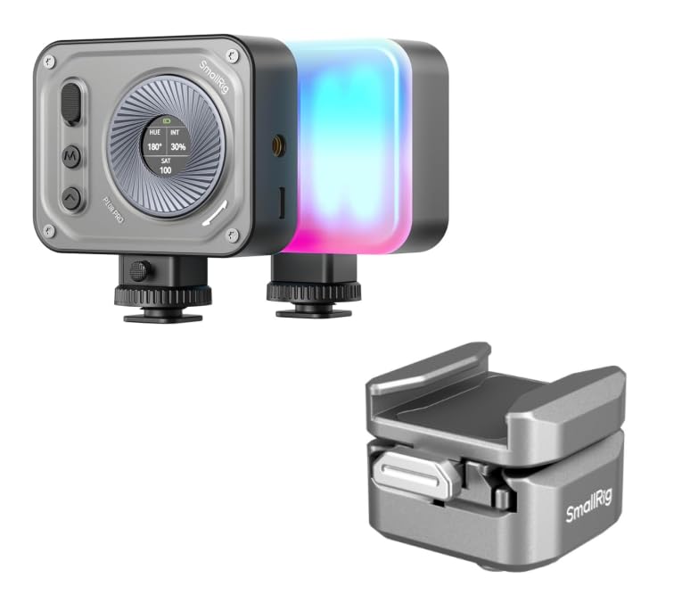 SMALLRIG Vibe P108 Pro RGB Video Light and HawkLock H18 Quick Release Support with Cold Shoe