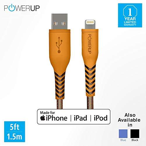 POWERUP® MFi Certified 1.5 Meter Sync and Charge Nylon Extra Tough Unbreakable Braided USB A Cable Compatible with iPhone 11/11 Pro/11 Pro Max/X/XR/XS/XS Max & SE (2020) - Orange 2