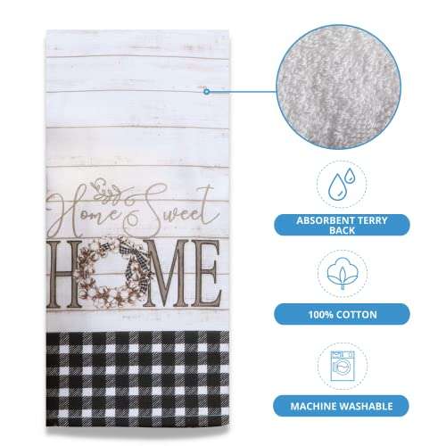 18TH STREET GIFTS Farmhouse Kitchen Towels, Set of 2 Black and White Buffalo Plaid Towels - Happiness is Homemade and Home Sweet Home 2